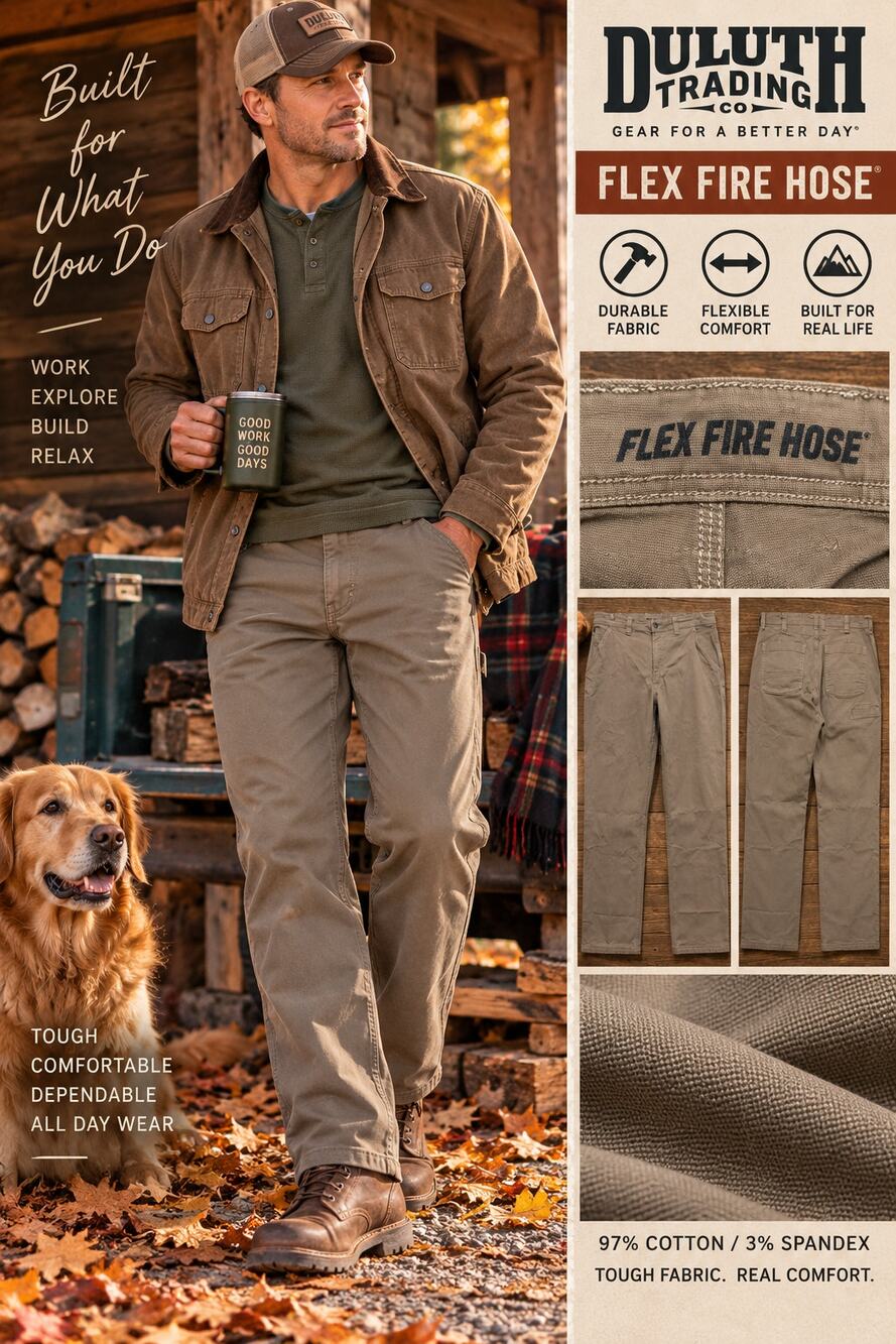 Duluth Trading Mens 36x34 Flex Fire Hose Foreman Work Pants Brown Canvas